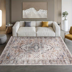 Bohemian Area Rug Washable Ultra-Soft Non-Slip Retro Foldable Living Room Bedroom Rug Beige Grey 4x6 5x7 6x9 8x10 9x12