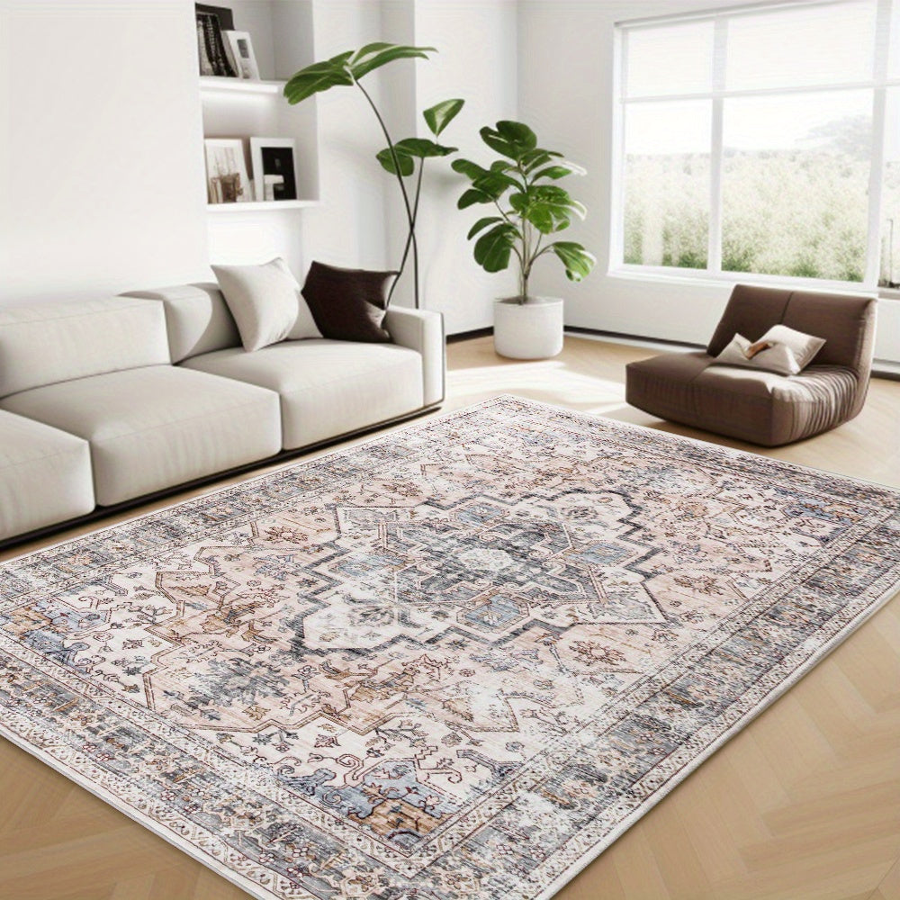 Bohemian Area Rug Washable Ultra-Soft Non-Slip Retro Foldable Living Room Bedroom Rug Beige Grey 4x6 5x7 6x9 8x10 9x12