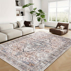 Bohemian Area Rug Washable Ultra-Soft Non-Slip Retro Foldable Living Room Bedroom Rug Beige Grey 4x6 5x7 6x9 8x10 9x12