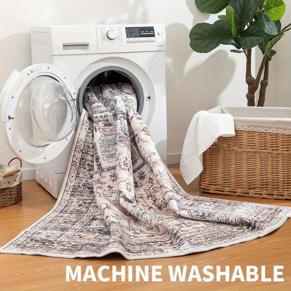 Bohemian Area Rug Washable Ultra-Soft Non-Slip Retro Foldable Living Room Bedroom Rug Beige Grey 4x6 5x7 6x9 8x10 9x12
