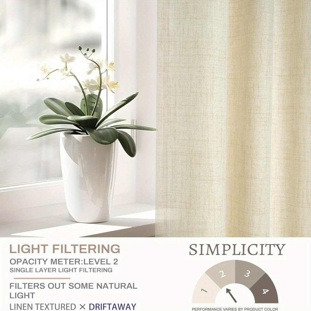 Semi-Sheer Linen Curtains - 2 Panel Set | French Country Boho Rustic | Light Filtering, Privacy, Back Tab & Rod Pocket | Machine Washable