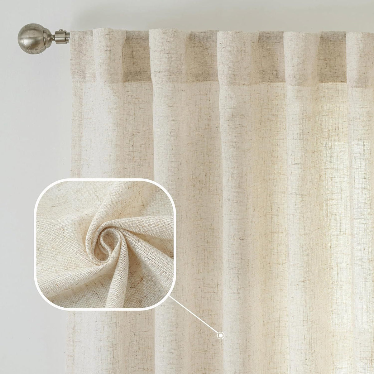 Semi-Sheer Linen Curtains - 2 Panel Set | French Country Boho Rustic | Light Filtering, Privacy, Back Tab & Rod Pocket | Machine Washable