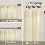 Semi-Sheer Linen Curtains - 2 Panel Set | French Country Boho Rustic | Light Filtering, Privacy, Back Tab & Rod Pocket | Machine Washable