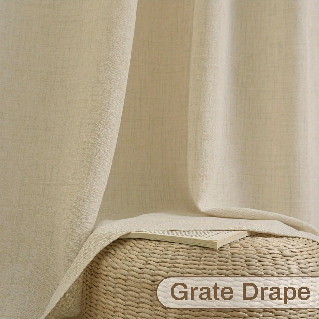 Semi-Sheer Linen Curtains - 2 Panel Set | French Country Boho Rustic | Light Filtering, Privacy, Back Tab & Rod Pocket | Machine Washable