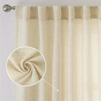 Semi-Sheer Linen Curtains - 2 Panel Set | French Country Boho Rustic | Light Filtering, Privacy, Back Tab & Rod Pocket | Machine Washable