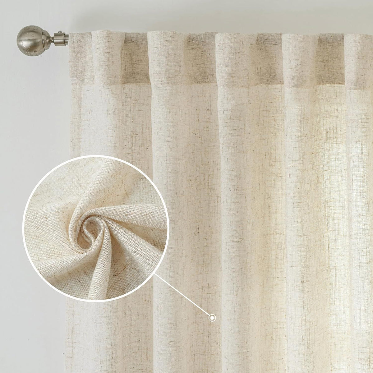 Semi-Sheer Linen Curtains - 2 Panel Set | French Country Boho Rustic | Light Filtering, Privacy, Back Tab & Rod Pocket | Machine Washable