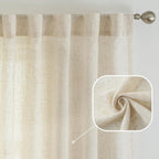 Semi-Sheer Linen Curtains - 2 Panel Set | French Country Boho Rustic | Light Filtering, Privacy, Back Tab & Rod Pocket | Machine Washable