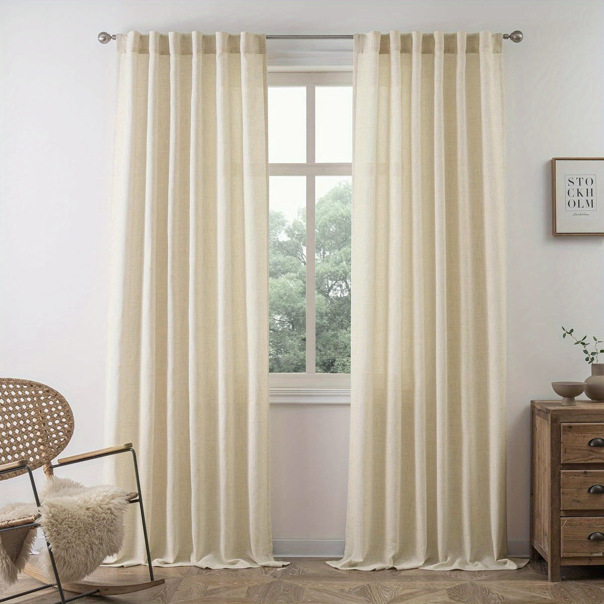 Semi-Sheer Linen Curtains - 2 Panel Set | French Country Boho Rustic | Light Filtering, Privacy, Back Tab & Rod Pocket | Machine Washable