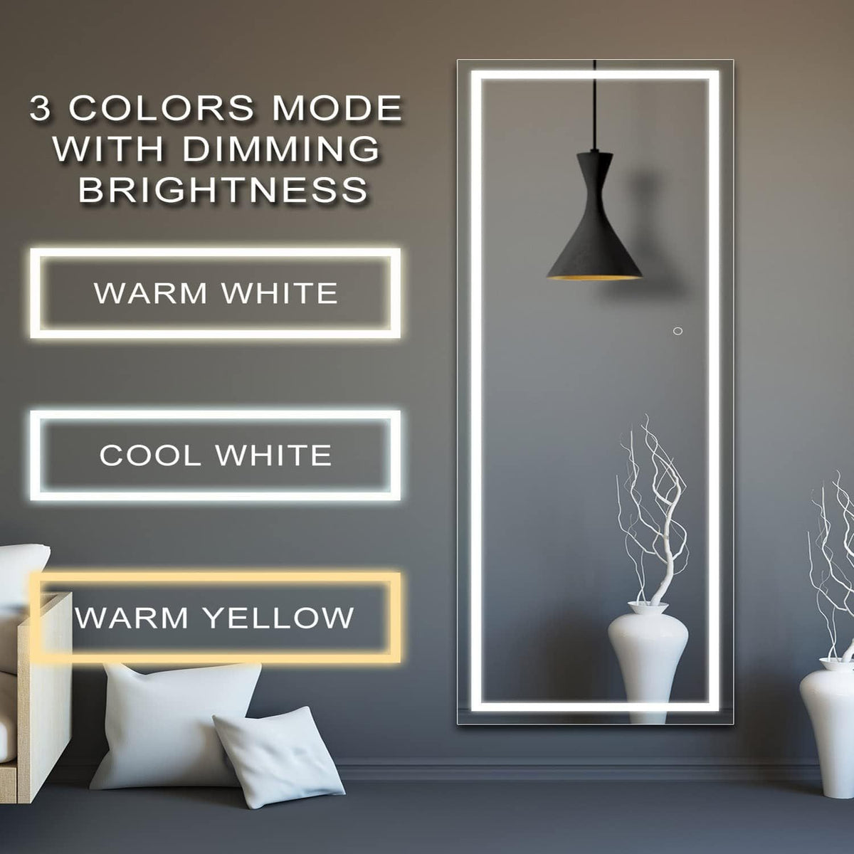 Smart LED Touch Sensor Full-Length Mirror with Adjustable Brightness – Wall-Mount & Freestanding Slim Modern Frame for Vanity, Bedroom & Dressing Room Lighting