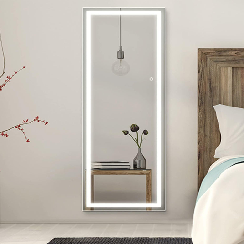 Smart LED Touch Sensor Full-Length Mirror with Adjustable Brightness – Wall-Mount & Freestanding Slim Modern Frame for Vanity, Bedroom & Dressing Room Lighting