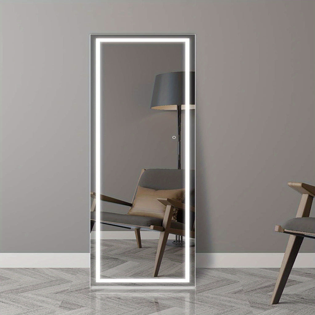 Smart LED Touch Sensor Full-Length Mirror with Adjustable Brightness – Wall-Mount & Freestanding Slim Modern Frame for Vanity, Bedroom & Dressing Room Lighting