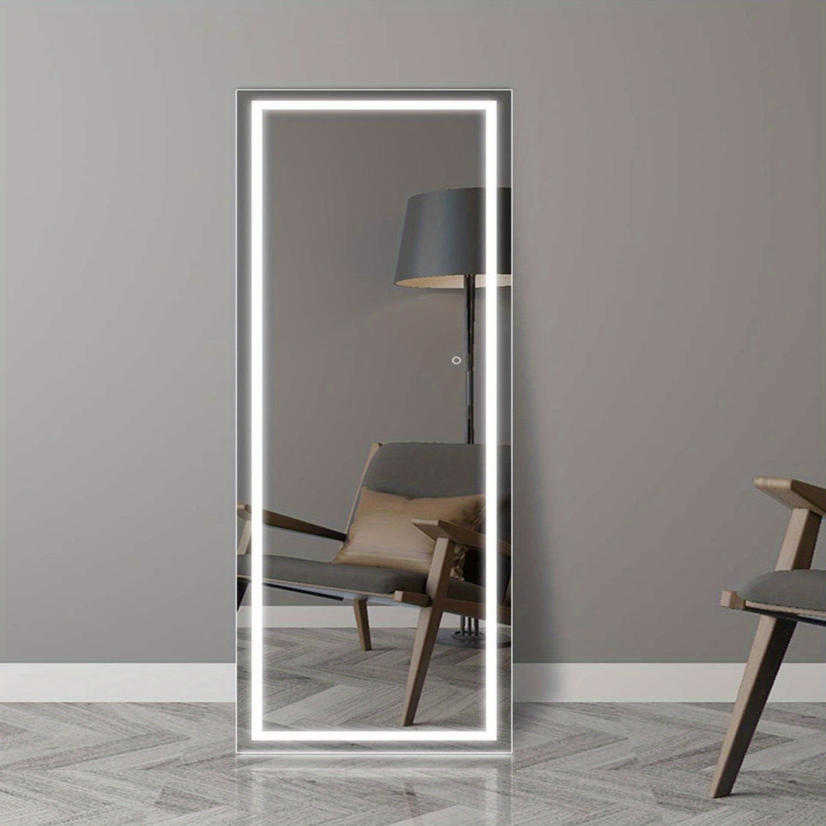 Smart LED Touch Sensor Full-Length Mirror with Adjustable Brightness – Wall-Mount & Freestanding Slim Modern Frame for Vanity, Bedroom & Dressing Room Lighting