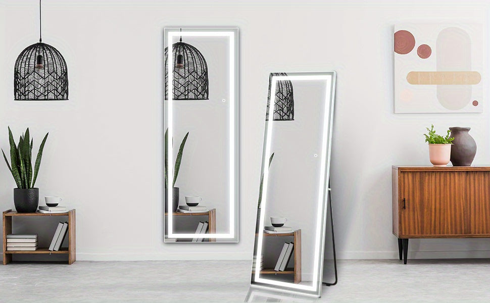 Smart LED Touch Sensor Full-Length Mirror with Adjustable Brightness – Wall-Mount & Freestanding Slim Modern Frame for Vanity, Bedroom & Dressing Room Lighting
