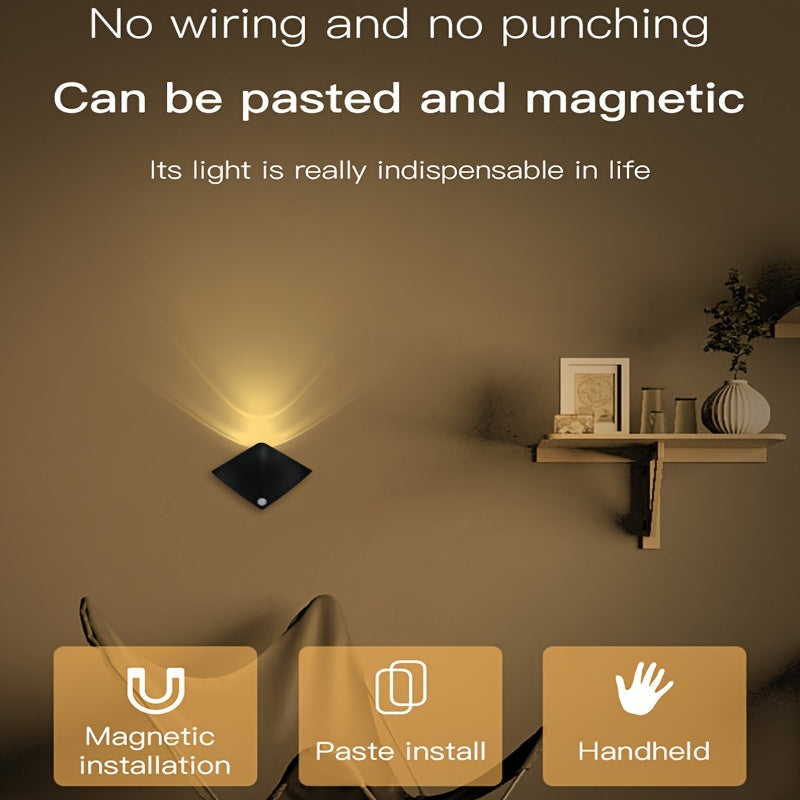 Magnetic LED Motion Sensor Night Light No-Drill Wall Light USB Rechargeable - Adjustable Brightness, IP44, Animal Art Design for Bedroom Hallway Cabinet Staircase Home Decor - Warm & White Options