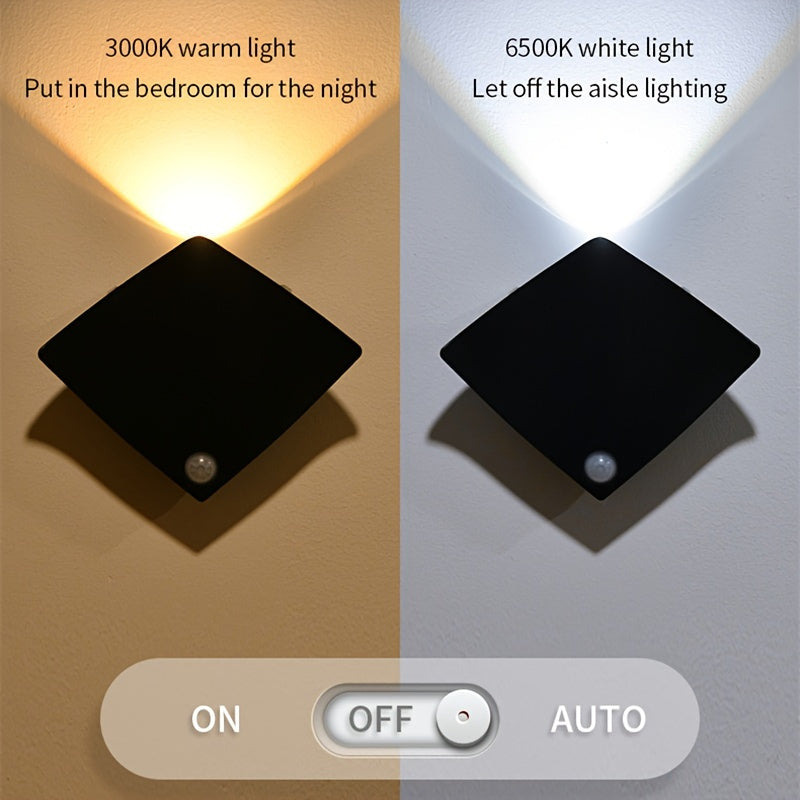 Magnetic LED Motion Sensor Night Light No-Drill Wall Light USB Rechargeable - Adjustable Brightness, IP44, Animal Art Design for Bedroom Hallway Cabinet Staircase Home Decor - Warm & White Options