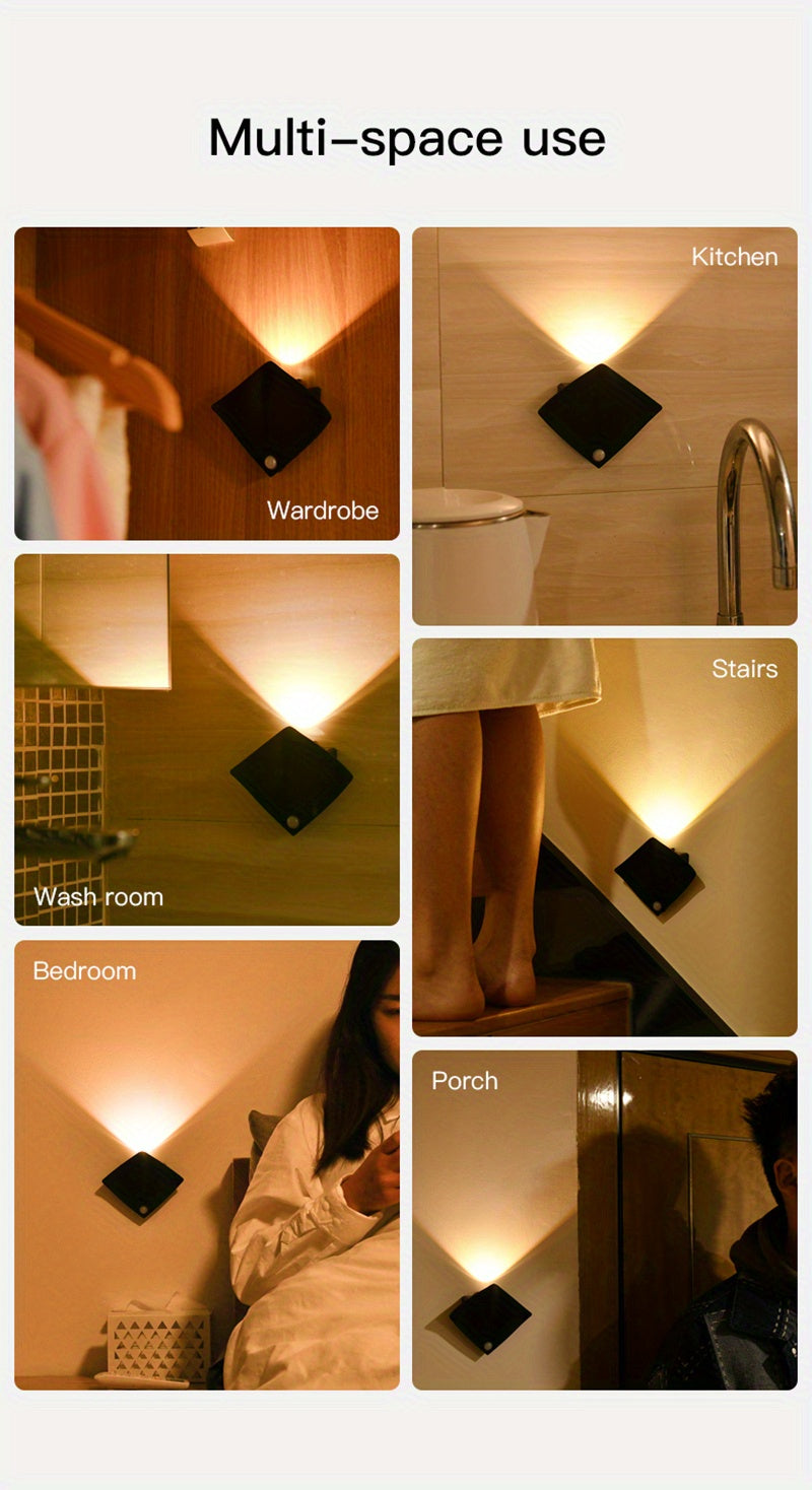 Magnetic LED Motion Sensor Night Light No-Drill Wall Light USB Rechargeable - Adjustable Brightness, IP44, Animal Art Design for Bedroom Hallway Cabinet Staircase Home Decor - Warm & White Options
