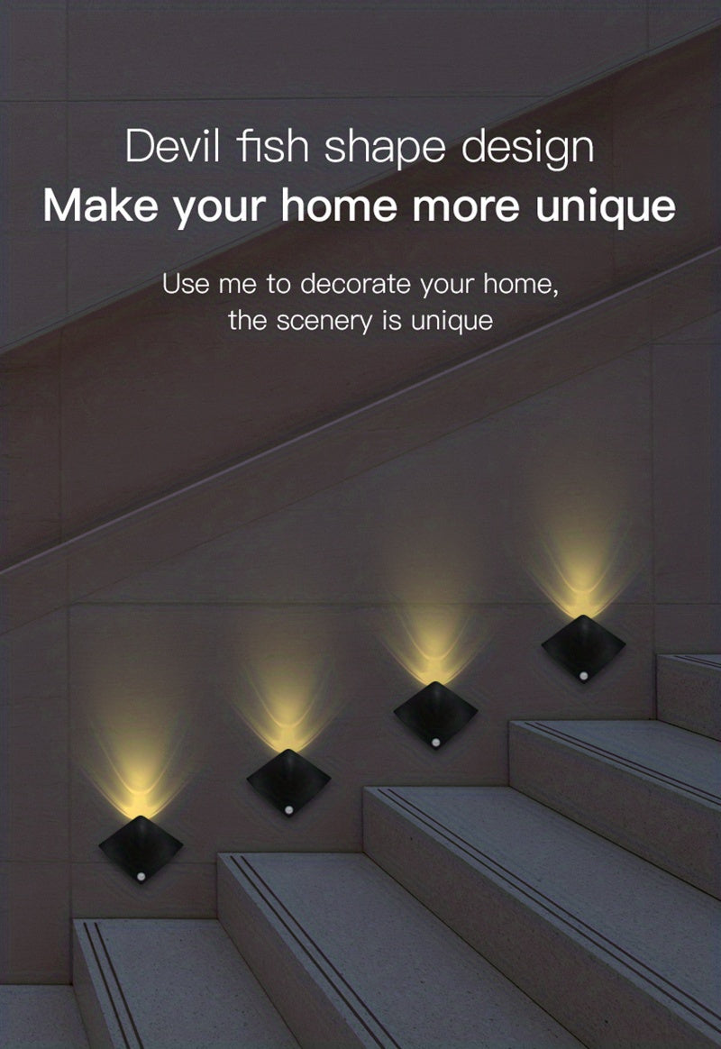 Magnetic LED Motion Sensor Night Light No-Drill Wall Light USB Rechargeable - Adjustable Brightness, IP44, Animal Art Design for Bedroom Hallway Cabinet Staircase Home Decor - Warm & White Options