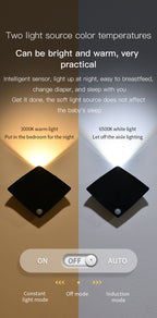 Magnetic LED Motion Sensor Night Light No-Drill Wall Light USB Rechargeable - Adjustable Brightness, IP44, Animal Art Design for Bedroom Hallway Cabinet Staircase Home Decor - Warm & White Options