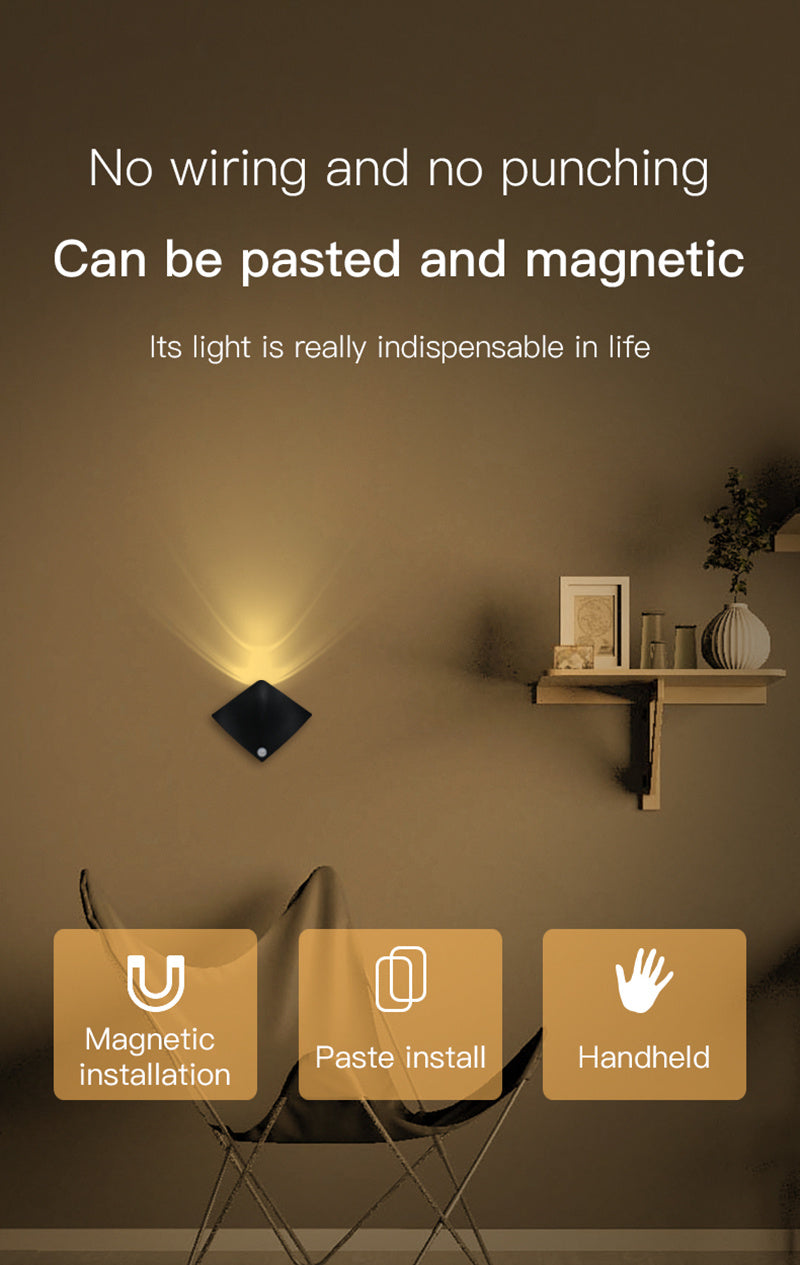 Magnetic LED Motion Sensor Night Light No-Drill Wall Light USB Rechargeable - Adjustable Brightness, IP44, Animal Art Design for Bedroom Hallway Cabinet Staircase Home Decor - Warm & White Options