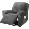 Velvet Recliner Chair Cover 4-Piece Set with Armrest Covers & Storage Bag | Soft Stretch Elastic Slipcover Furniture Protector for Single Recliner, Light Grey