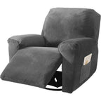 Velvet Recliner Chair Cover 4-Piece Set with Armrest Covers & Storage Bag | Soft Stretch Elastic Slipcover Furniture Protector for Single Recliner, Light Grey