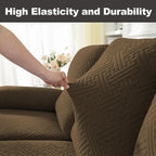 Recliner Chair Cover Stretchy Quilted Slipcover – Lazy Boy Recliner Protector with Elastic Band, 500g Polar Fleece, Khaki & Dark Grey, Machine Washable Furniture Cover