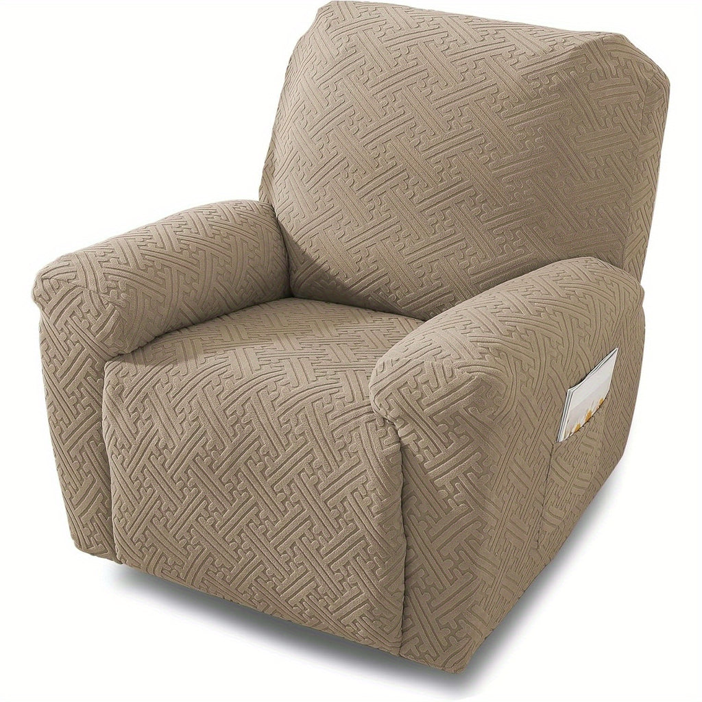 Recliner Chair Cover Stretchy Quilted Slipcover – Lazy Boy Recliner Protector with Elastic Band, 500g Polar Fleece, Khaki & Dark Grey, Machine Washable Furniture Cover