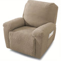 Recliner Chair Cover Stretchy Quilted Slipcover – Lazy Boy Recliner Protector with Elastic Band, 500g Polar Fleece, Khaki & Dark Grey, Machine Washable Furniture Cover