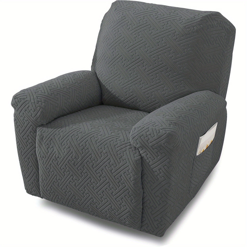Recliner Chair Cover Stretchy Quilted Slipcover – Lazy Boy Recliner Protector with Elastic Band, 500g Polar Fleece, Khaki & Dark Grey, Machine Washable Furniture Cover
