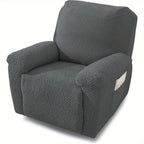 Recliner Chair Cover Stretchy Quilted Slipcover – Lazy Boy Recliner Protector with Elastic Band, 500g Polar Fleece, Khaki & Dark Grey, Machine Washable Furniture Cover