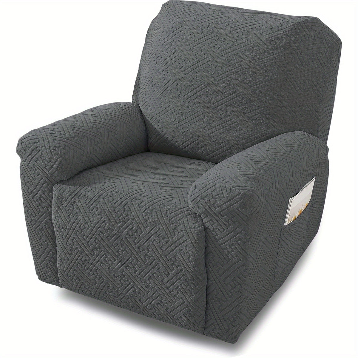 Recliner Chair Cover Stretchy Quilted Slipcover – Lazy Boy Recliner Protector with Elastic Band, 500g Polar Fleece, Khaki & Dark Grey, Machine Washable Furniture Cover
