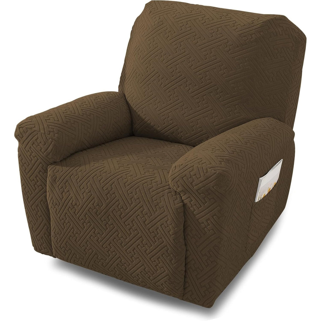 Recliner Chair Cover Stretchy Quilted Slipcover – Lazy Boy Recliner Protector with Elastic Band, 500g Polar Fleece, Khaki & Dark Grey, Machine Washable Furniture Cover