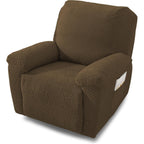 Recliner Chair Cover Stretchy Quilted Slipcover – Lazy Boy Recliner Protector with Elastic Band, 500g Polar Fleece, Khaki & Dark Grey, Machine Washable Furniture Cover