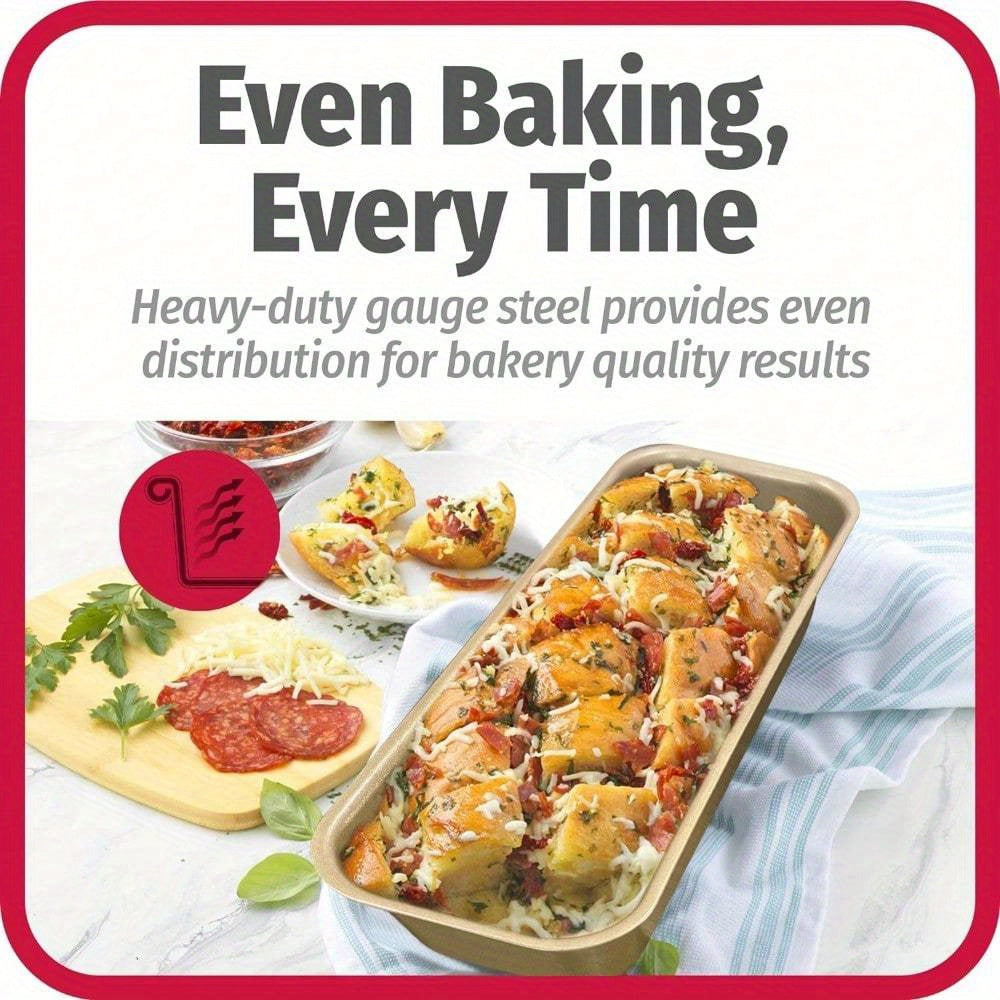 Golden Loaf Pan Set - 4 or 8 Piece, 33cm/12.99 Inch Nonstick Bread Pan for Oven Baking, Pound Cake, Toast & Holiday Baking, Bundle Options with Bread Box, Baking Pan & Cooling Rack