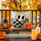 Halloween Pillow Covers Set of 4 Pumpkin Ghost Plaid Linen Throw Pillow Cases – Farmhouse Polka Dot Decorative Cushion Covers for Sofa Bedroom Office Car, Spooky Season Home Decor