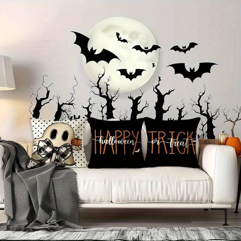 Halloween Pillow Covers Set of 4 Pumpkin Ghost Plaid Linen Throw Pillow Cases – Farmhouse Polka Dot Decorative Cushion Covers for Sofa Bedroom Office Car, Spooky Season Home Decor