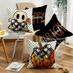 Halloween Pillow Covers Set of 4 Pumpkin Ghost Plaid Linen Throw Pillow Cases – Farmhouse Polka Dot Decorative Cushion Covers for Sofa Bedroom Office Car, Spooky Season Home Decor