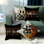 Halloween Pillow Covers Set of 4 Pumpkin Ghost Plaid Linen Throw Pillow Cases – Farmhouse Polka Dot Decorative Cushion Covers for Sofa Bedroom Office Car, Spooky Season Home Decor