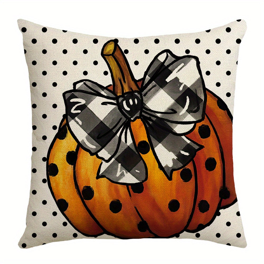 Halloween Pillow Covers Set of 4 Pumpkin Ghost Plaid Linen Throw Pillow Cases – Farmhouse Polka Dot Decorative Cushion Covers for Sofa Bedroom Office Car, Spooky Season Home Decor