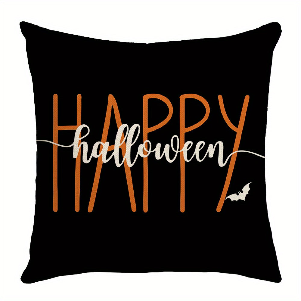 Halloween Pillow Covers Set of 4 Pumpkin Ghost Plaid Linen Throw Pillow Cases – Farmhouse Polka Dot Decorative Cushion Covers for Sofa Bedroom Office Car, Spooky Season Home Decor