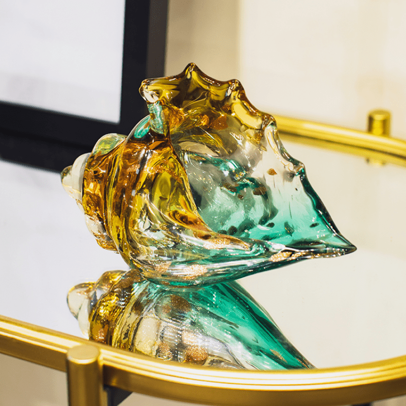 Handmade Glass Conch Art Decoration – Ocean Series Collectible Glass Seashell Sculpture, Tabletop Candy Dish Centerpiece for Bookshelf Dining Table Entryway Living Room Cabinet Home Decor