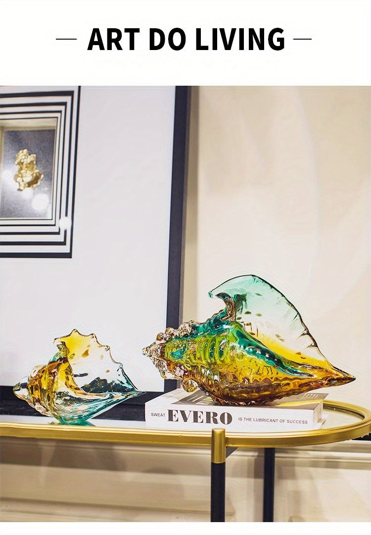 Handmade Glass Conch Art Decoration – Ocean Series Collectible Glass Seashell Sculpture, Tabletop Candy Dish Centerpiece for Bookshelf Dining Table Entryway Living Room Cabinet Home Decor