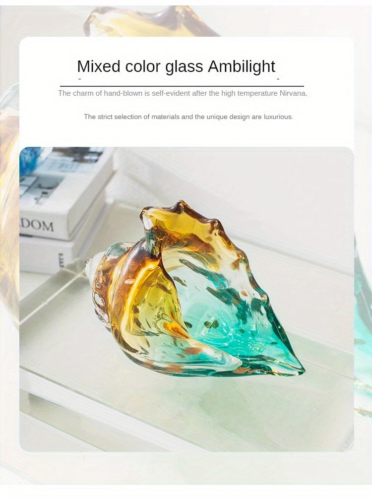 Handmade Glass Conch Art Decoration – Ocean Series Collectible Glass Seashell Sculpture, Tabletop Candy Dish Centerpiece for Bookshelf Dining Table Entryway Living Room Cabinet Home Decor