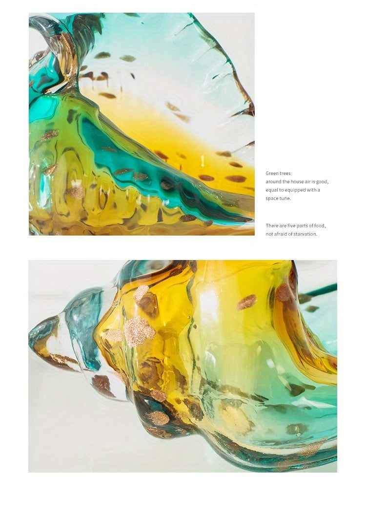 Handmade Glass Conch Art Decoration – Ocean Series Collectible Glass Seashell Sculpture, Tabletop Candy Dish Centerpiece for Bookshelf Dining Table Entryway Living Room Cabinet Home Decor