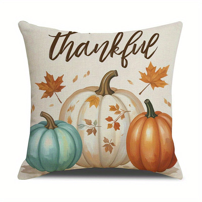 4-Piece Farmhouse Thanksgiving Pillow Covers – Pumpkin & Maple Leaf Buffalo Plaid Cushion Cases, Thankful Blessed Sweet Home Harvest Decor for Living Room, Bedroom & Entryway, No Inserts