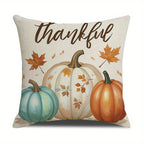 4-Piece Farmhouse Thanksgiving Pillow Covers – Pumpkin & Maple Leaf Buffalo Plaid Cushion Cases, Thankful Blessed Sweet Home Harvest Decor for Living Room, Bedroom & Entryway, No Inserts