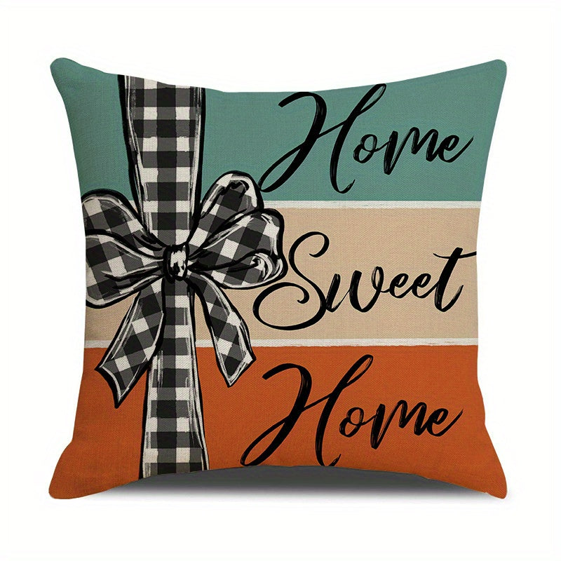 4-Piece Farmhouse Thanksgiving Pillow Covers – Pumpkin & Maple Leaf Buffalo Plaid Cushion Cases, Thankful Blessed Sweet Home Harvest Decor for Living Room, Bedroom & Entryway, No Inserts