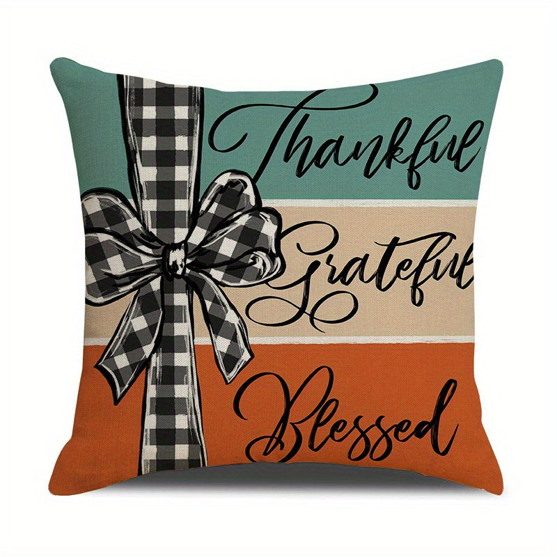 4-Piece Farmhouse Thanksgiving Pillow Covers – Pumpkin & Maple Leaf Buffalo Plaid Cushion Cases, Thankful Blessed Sweet Home Harvest Decor for Living Room, Bedroom & Entryway, No Inserts