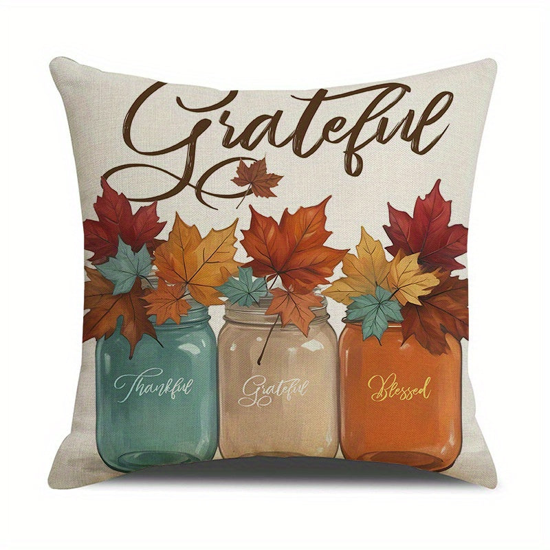 4-Piece Farmhouse Thanksgiving Pillow Covers – Pumpkin & Maple Leaf Buffalo Plaid Cushion Cases, Thankful Blessed Sweet Home Harvest Decor for Living Room, Bedroom & Entryway, No Inserts