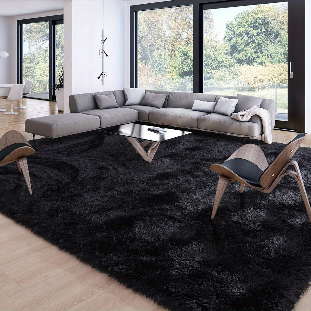 Black Fluffy Shag Area Rug – Ultra Soft Plush Non-Slip Non-Shedding Indoor Carpet for Living Room, Bedroom & Playroom – 4 Sizes
